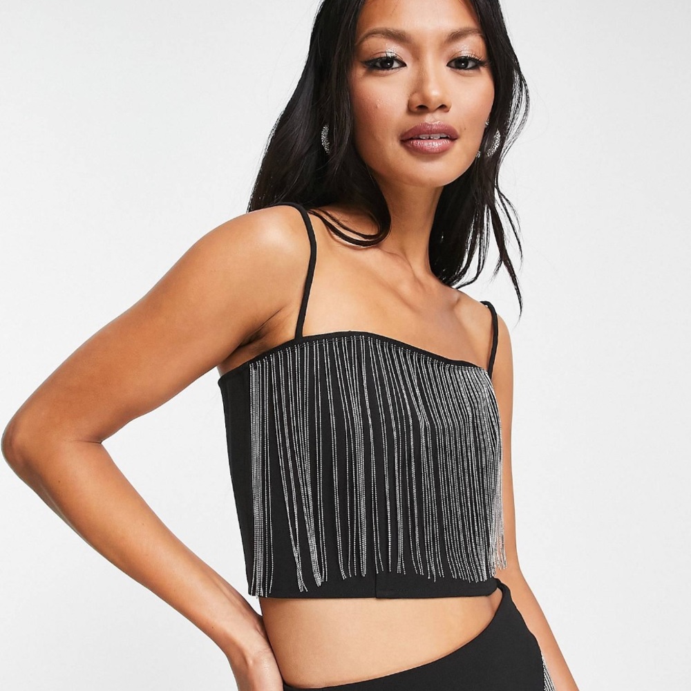NWT- & Other Stories Rhinestone fringe top in black